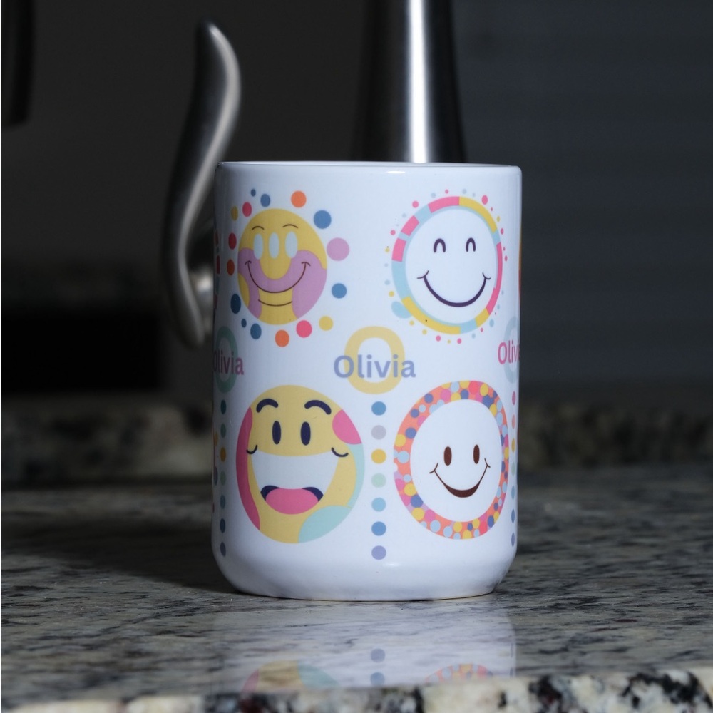 Custom Made Happy Faces with name Ceramic Mug (15 oz)